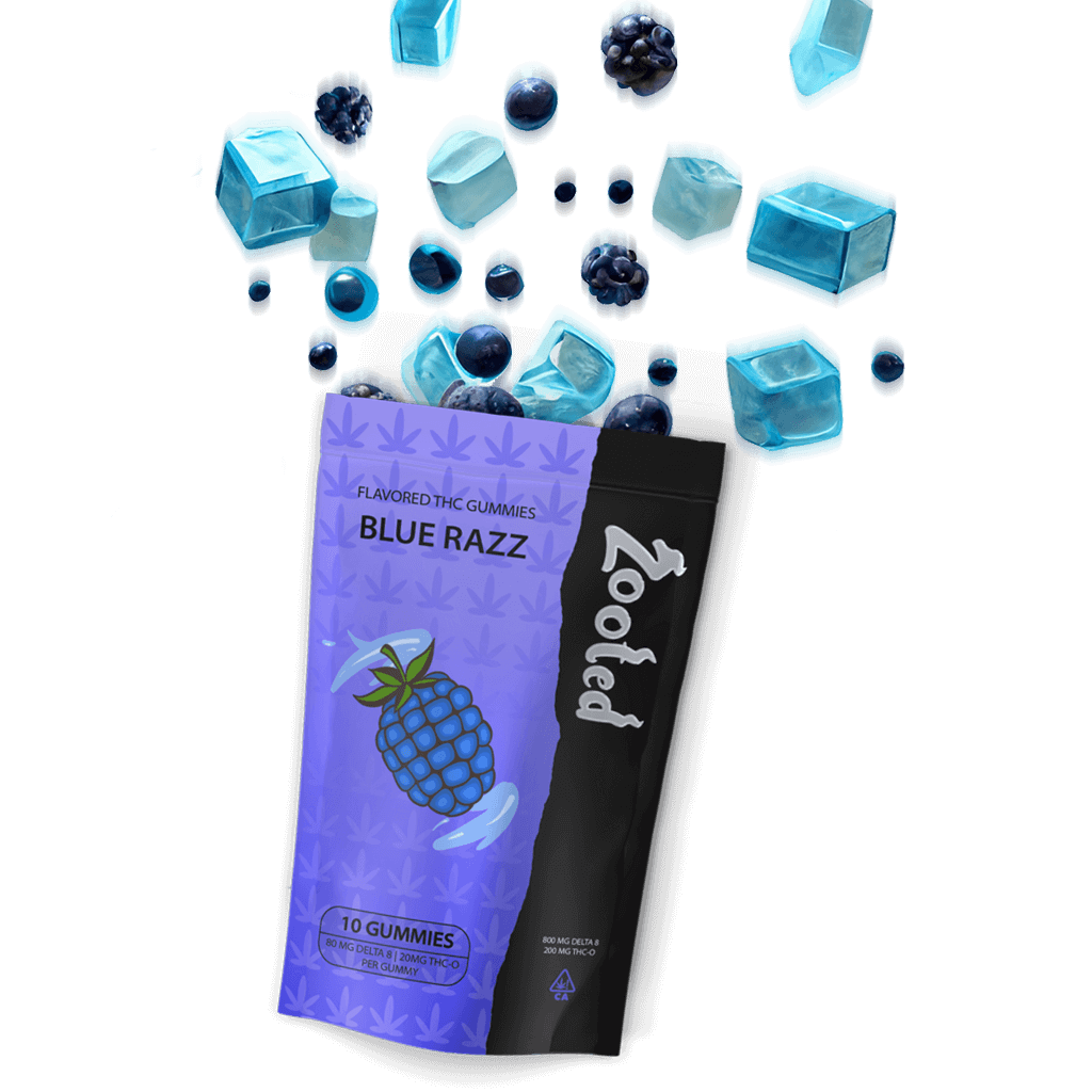 Zooted Delta 8 THC-infused Blue Razz gummies - product shot